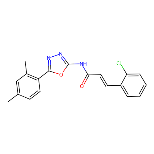 (E)-3-(2-chlorophenyl)-N-(5-(2,4-dimethylphenyl)-1,3,4-oxadiazol-2-yl)acrylamide structure
