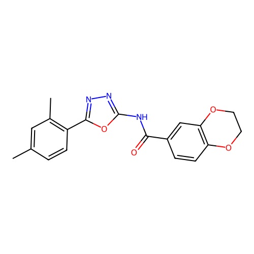 N-[5-(2,4-dimethylphenyl)-1,3,4-oxadiazol-2-yl]-2,3-dihydro-1,4-benzodioxine-6-carboxamide structure