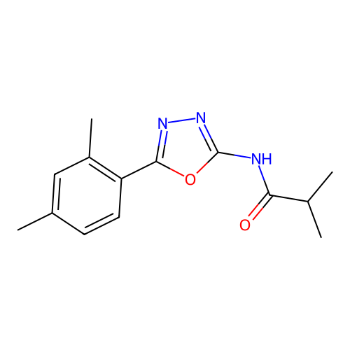 N-[5-(2,4-dimethylphenyl)-1,3,4-oxadiazol-2-yl]-2-methylpropanamide structure