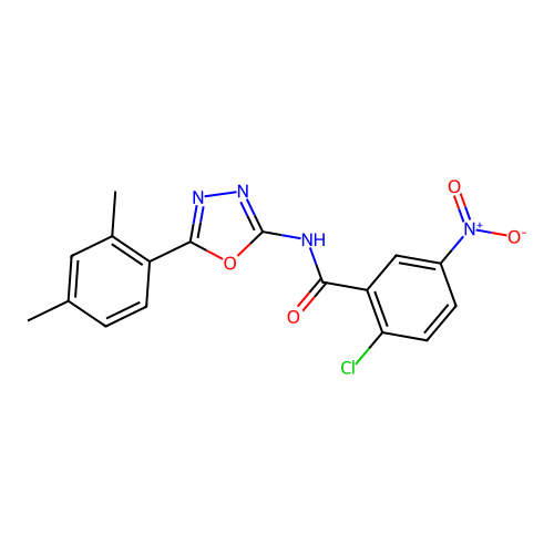 2-chloro-N-[5-(2,4-dimethylphenyl)-1,3,4-oxadiazol-2-yl]-5-nitrobenzamide structure
