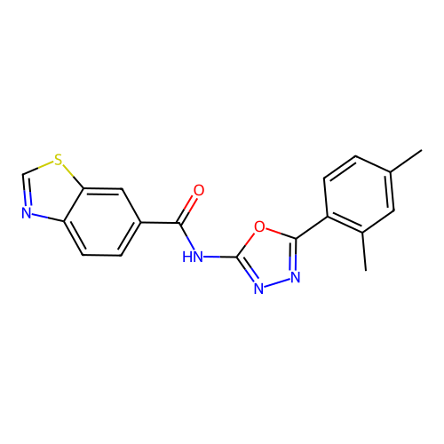 N-[5-(2,4-dimethylphenyl)-1,3,4-oxadiazol-2-yl]-1,3-benzothiazole-6-carboxamide structure