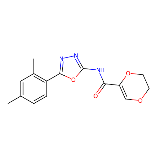 N-[5-(2,4-dimethylphenyl)-1,3,4-oxadiazol-2-yl]-2,3-dihydro-1,4-dioxine-5-carboxamide structure