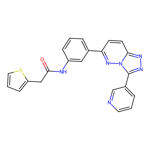 N-{3-[3-(pyridin-3-yl)-[1,2,4]triazolo[4,3-b]pyridazin-6-yl]phenyl}-2-(thiophen-2-yl)acetamide structure