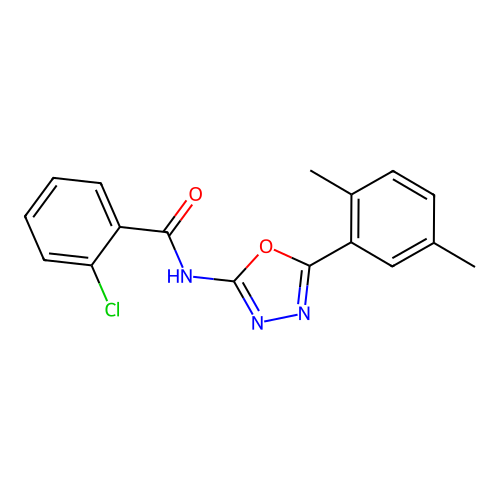 2-chloro-N-[5-(2,5-dimethylphenyl)-1,3,4-oxadiazol-2-yl]benzamide structure