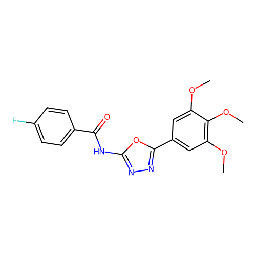 4-fluoro-N-[5-(3,4,5-trimethoxyphenyl)-1,3,4-oxadiazol-2-yl]benzamide structure
