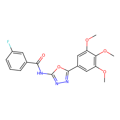 3-fluoro-N-[5-(3,4,5-trimethoxyphenyl)-1,3,4-oxadiazol-2-yl]benzamide structure