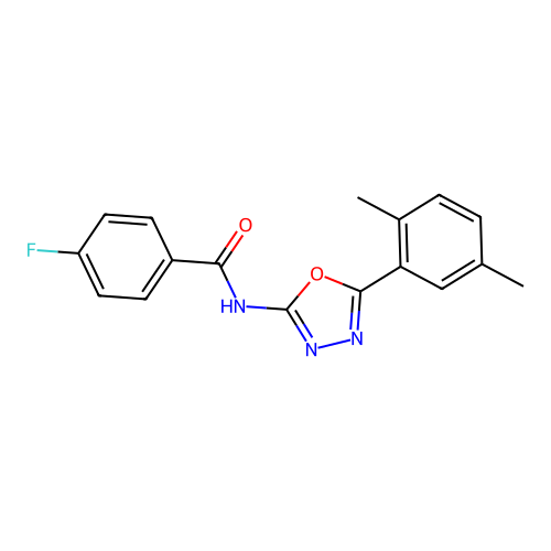 N-[5-(2,5-dimethylphenyl)-1,3,4-oxadiazol-2-yl]-4-fluorobenzamide structure