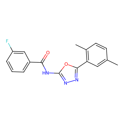 N-[5-(2,5-dimethylphenyl)-1,3,4-oxadiazol-2-yl]-3-fluorobenzamide structure