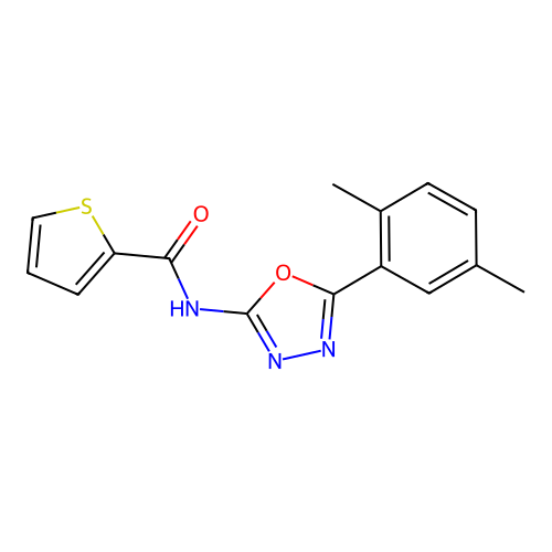 N-[5-(2,5-dimethylphenyl)-1,3,4-oxadiazol-2-yl]thiophene-2-carboxamide structure