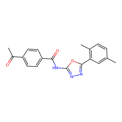 4-acetyl-N-[5-(2,5-dimethylphenyl)-1,3,4-oxadiazol-2-yl]benzamide structure