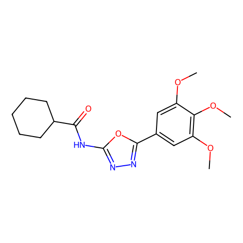 N-[5-(3,4,5-trimethoxyphenyl)-1,3,4-oxadiazol-2-yl]cyclohexanecarboxamide structure