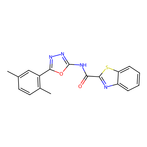 N-[5-(2,5-dimethylphenyl)-1,3,4-oxadiazol-2-yl]-1,3-benzothiazole-2-carboxamide structure