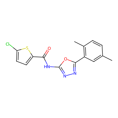 5-chloro-N-[5-(2,5-dimethylphenyl)-1,3,4-oxadiazol-2-yl]thiophene-2-carboxamide structure