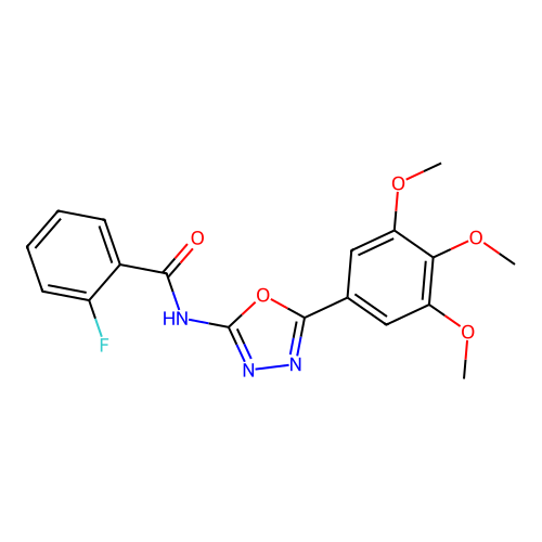 2-fluoro-N-[5-(3,4,5-trimethoxyphenyl)-1,3,4-oxadiazol-2-yl]benzamide structure
