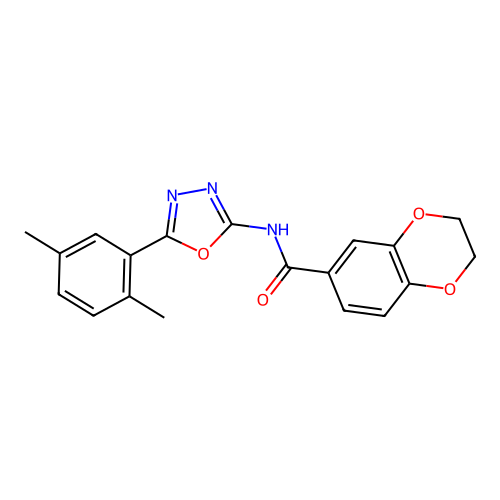N-[5-(2,5-dimethylphenyl)-1,3,4-oxadiazol-2-yl]-2,3-dihydro-1,4-benzodioxine-6-carboxamide structure