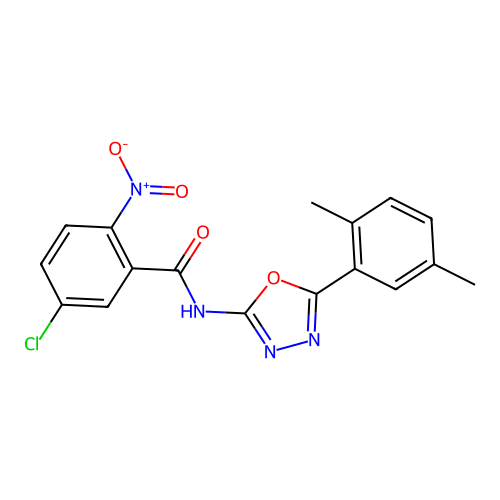 5-chloro-N-[5-(2,5-dimethylphenyl)-1,3,4-oxadiazol-2-yl]-2-nitrobenzamide structure