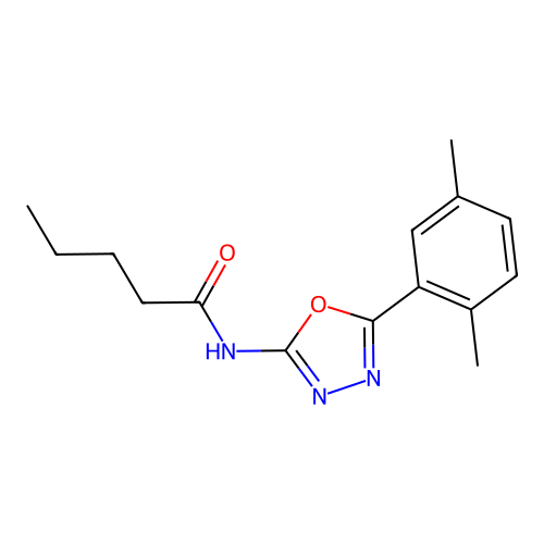 N-[5-(2,5-dimethylphenyl)-1,3,4-oxadiazol-2-yl]pentanamide structure