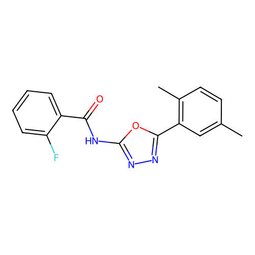 N-[5-(2,5-dimethylphenyl)-1,3,4-oxadiazol-2-yl]-2-fluorobenzamide structure