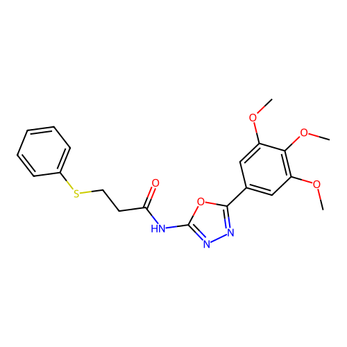 3-phenylsulfanyl-N-[5-(3,4,5-trimethoxyphenyl)-1,3,4-oxadiazol-2-yl]propanamide structure