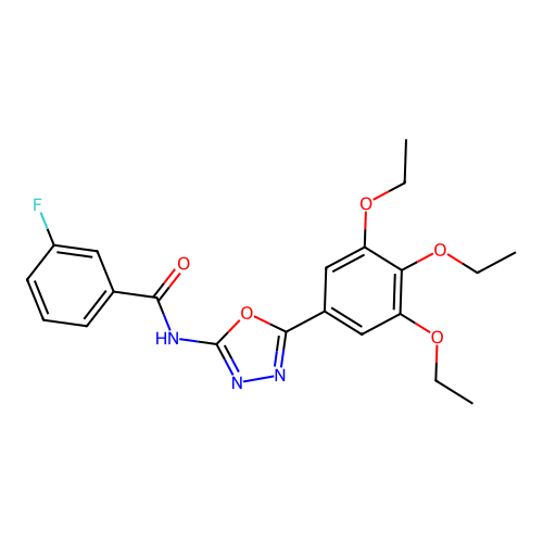 3-fluoro-N-[5-(3,4,5-triethoxyphenyl)-1,3,4-oxadiazol-2-yl]benzamide structure