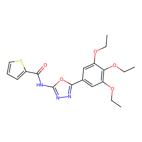 N-[5-(3,4,5-triethoxyphenyl)-1,3,4-oxadiazol-2-yl]thiophene-2-carboxamide structure