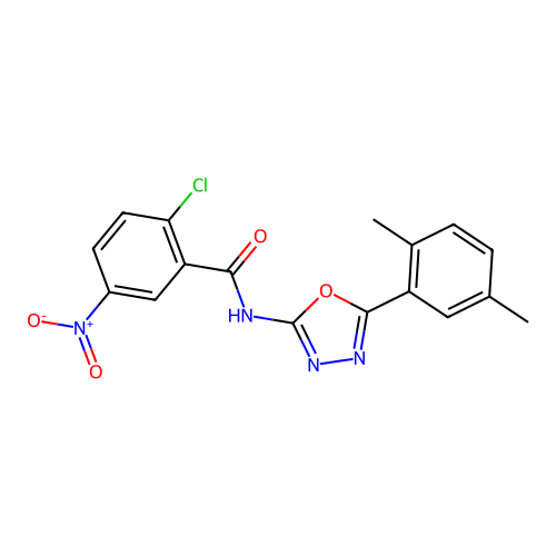 2-chloro-N-[5-(2,5-dimethylphenyl)-1,3,4-oxadiazol-2-yl]-5-nitrobenzamide structure
