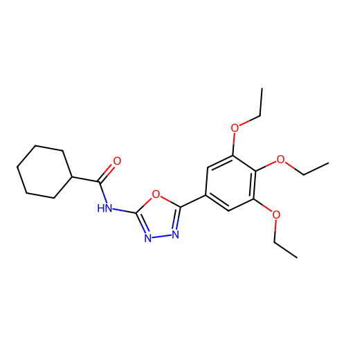 N-[5-(3,4,5-triethoxyphenyl)-1,3,4-oxadiazol-2-yl]cyclohexanecarboxamide structure