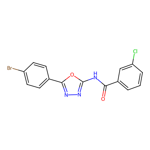 N-[5-(4-bromophenyl)-1,3,4-oxadiazol-2-yl]-3-chlorobenzamide structure