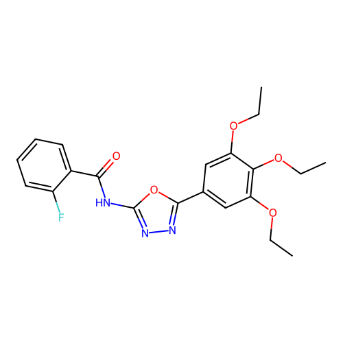 2-fluoro-N-[5-(3,4,5-triethoxyphenyl)-1,3,4-oxadiazol-2-yl]benzamide structure