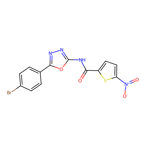 N-[5-(4-bromophenyl)-1,3,4-oxadiazol-2-yl]-5-nitrothiophene-2-carboxamide structure