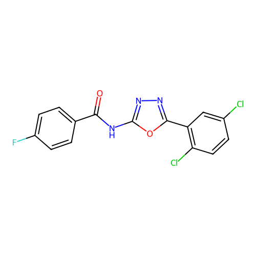 N-[5-(2,5-dichlorophenyl)-1,3,4-oxadiazol-2-yl]-4-fluorobenzamide structure