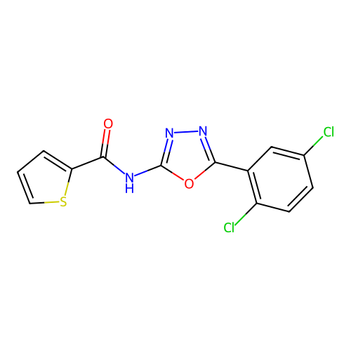 N-[5-(2,5-dichlorophenyl)-1,3,4-oxadiazol-2-yl]thiophene-2-carboxamide structure