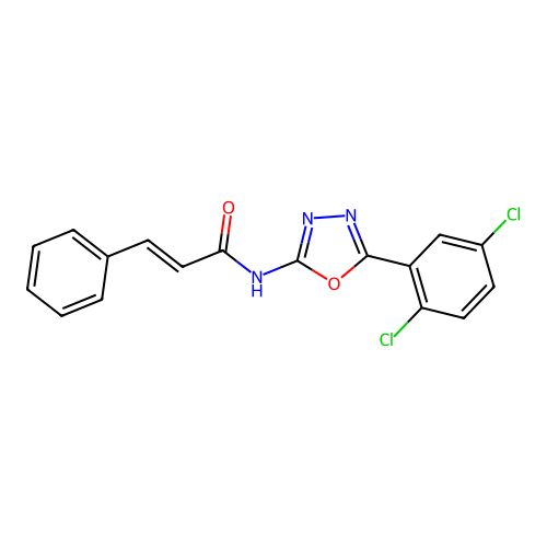 N-(5-(2,5-dichlorophenyl)-1,3,4-oxadiazol-2-yl)cinnamamide structure