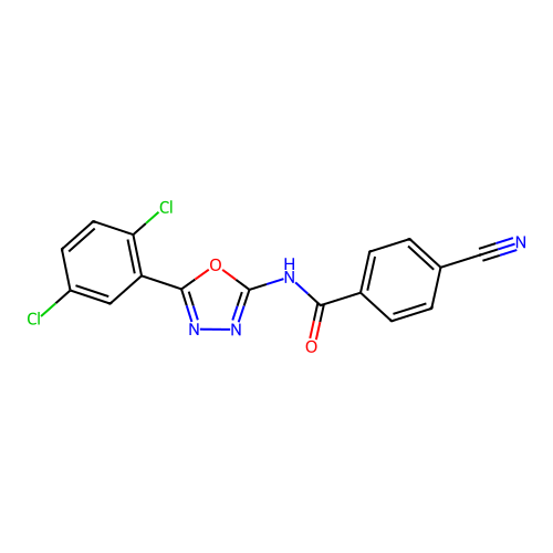4-cyano-N-[5-(2,5-dichlorophenyl)-1,3,4-oxadiazol-2-yl]benzamide structure