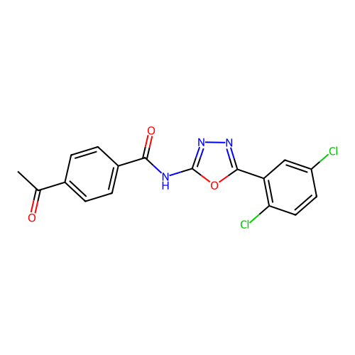 4-acetyl-N-[5-(2,5-dichlorophenyl)-1,3,4-oxadiazol-2-yl]benzamide structure