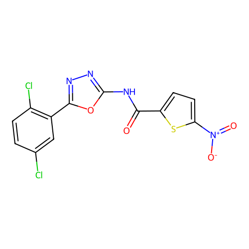 N-[5-(2,5-dichlorophenyl)-1,3,4-oxadiazol-2-yl]-5-nitrothiophene-2-carboxamide structure