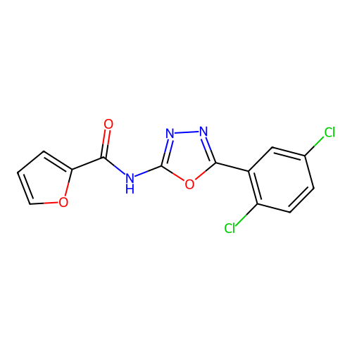 N-[5-(2,5-dichlorophenyl)-1,3,4-oxadiazol-2-yl]furan-2-carboxamide structure
