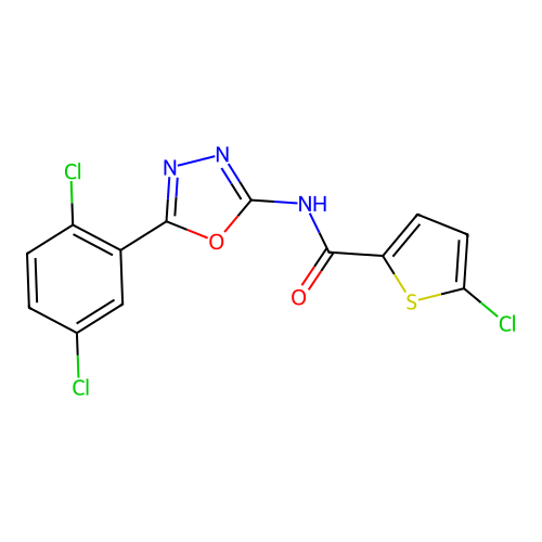 5-chloro-N-[5-(2,5-dichlorophenyl)-1,3,4-oxadiazol-2-yl]thiophene-2-carboxamide structure
