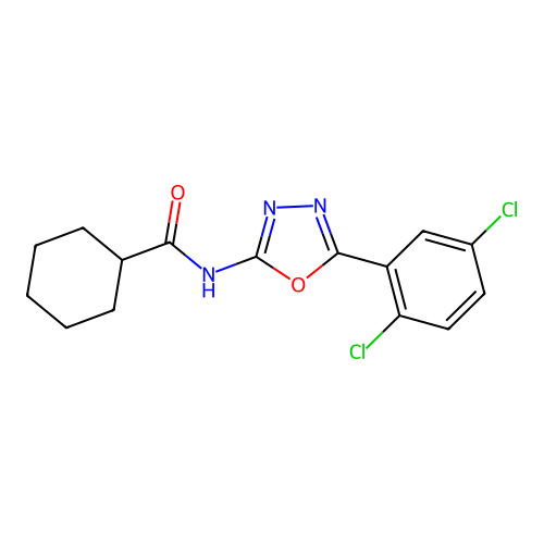 N-[5-(2,5-dichlorophenyl)-1,3,4-oxadiazol-2-yl]cyclohexanecarboxamide structure
