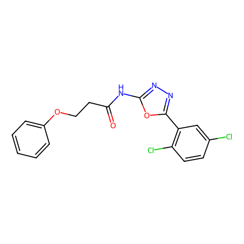 N-[5-(2,5-dichlorophenyl)-1,3,4-oxadiazol-2-yl]-3-phenoxypropanamide structure