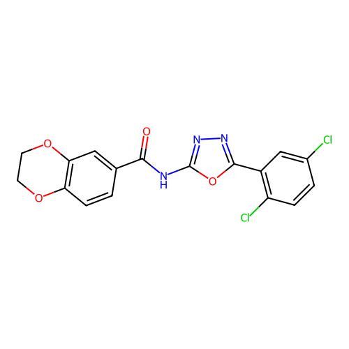 N-[5-(2,5-dichlorophenyl)-1,3,4-oxadiazol-2-yl]-2,3-dihydro-1,4-benzodioxine-6-carboxamide structure
