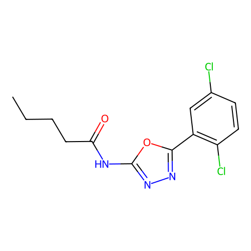 N-[5-(2,5-dichlorophenyl)-1,3,4-oxadiazol-2-yl]pentanamide structure
