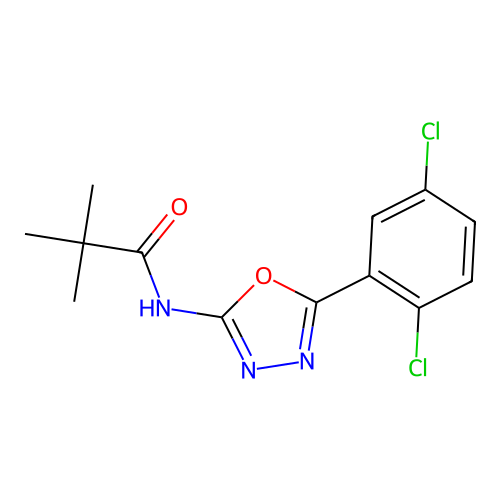 N-[5-(2,5-dichlorophenyl)-1,3,4-oxadiazol-2-yl]-2,2-dimethylpropanamide structure