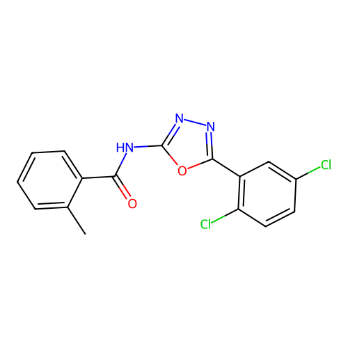 N-[5-(2,5-dichlorophenyl)-1,3,4-oxadiazol-2-yl]-2-methylbenzamide structure