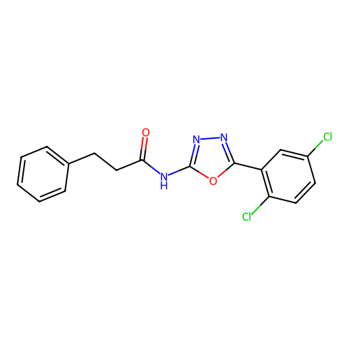 N-[5-(2,5-dichlorophenyl)-1,3,4-oxadiazol-2-yl]-3-phenylpropanamide structure