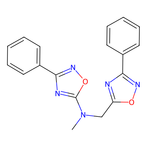 N-methyl-3-phenyl-N-[(3-phenyl-1,2,4-oxadiazol-5-yl)methyl]-1,2,4-oxadiazol-5-amine structure