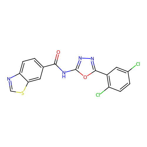 N-[5-(2,5-dichlorophenyl)-1,3,4-oxadiazol-2-yl]-1,3-benzothiazole-6-carboxamide structure