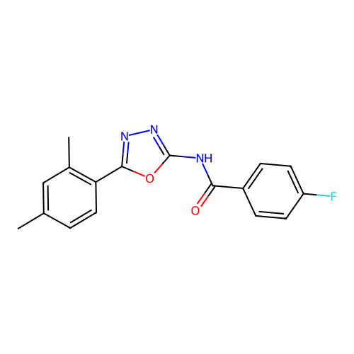 N-[5-(2,4-dimethylphenyl)-1,3,4-oxadiazol-2-yl]-4-fluorobenzamide structure