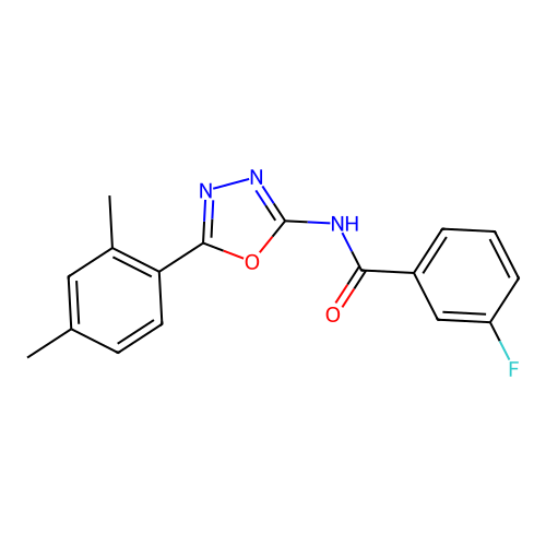 N-[5-(2,4-dimethylphenyl)-1,3,4-oxadiazol-2-yl]-3-fluorobenzamide structure