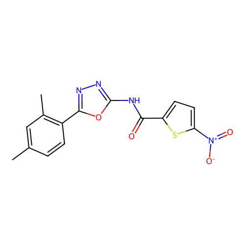 N-[5-(2,4-dimethylphenyl)-1,3,4-oxadiazol-2-yl]-5-nitrothiophene-2-carboxamide structure